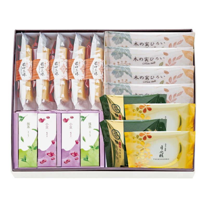 和洋菓子詰合せ(最中5個・ミニ羊羹4個・木の実4個・月化粧2個・伊右衛門2個)